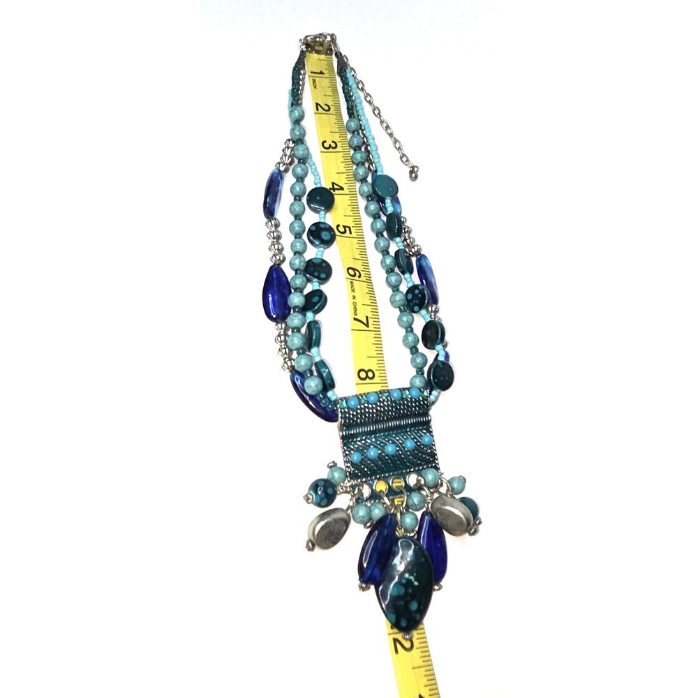 Statement Bohemian Turquoise Blues Silver Tone Neckace - Picture 5 of 7